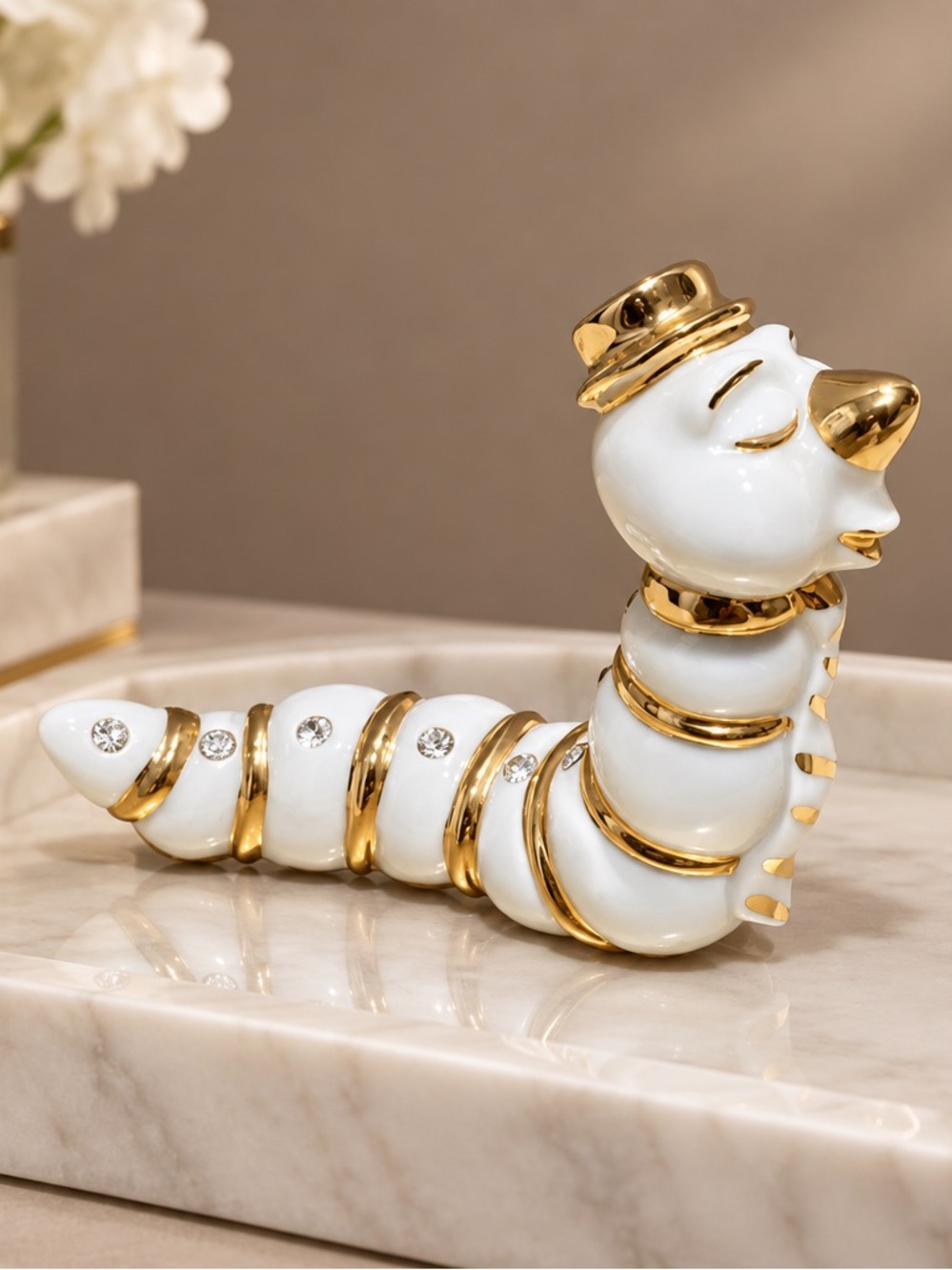 Vintage Rare Capodimonte Caterpillar With Rhinestones Made In Italy